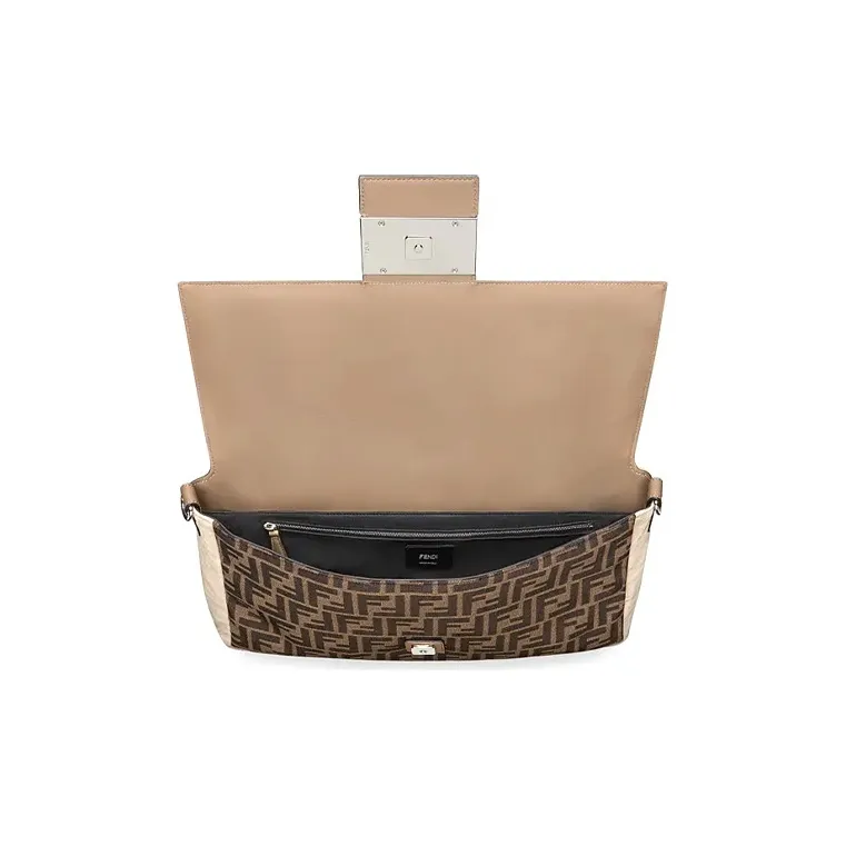 FENDI Baguette Canvas With Leather Crossbody Handbag Shoulder Bag Large Size Men's Brown/Beige-4