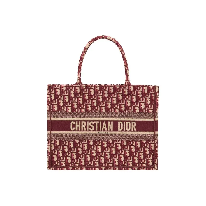 DIOR BookTote Canvas Canvas Bag Shoulder Bag Crossbody Bag Handbag Medium Size Women's Burgundy-1