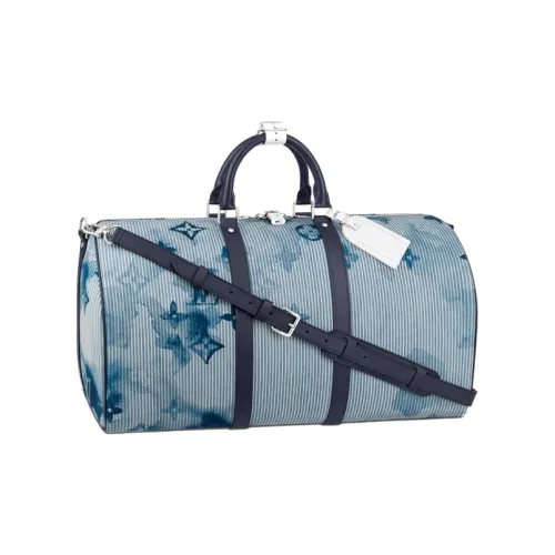 LOUIS VUITTON Keepall Bandouliere 50 Hickory Stripes Denim Watercolor