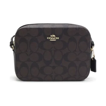 COACH Camera Coated Canvas With Leather Camera Bag, Small Square Bag, Crossbody Bag, Shoulder Bag Women's Dark Brown