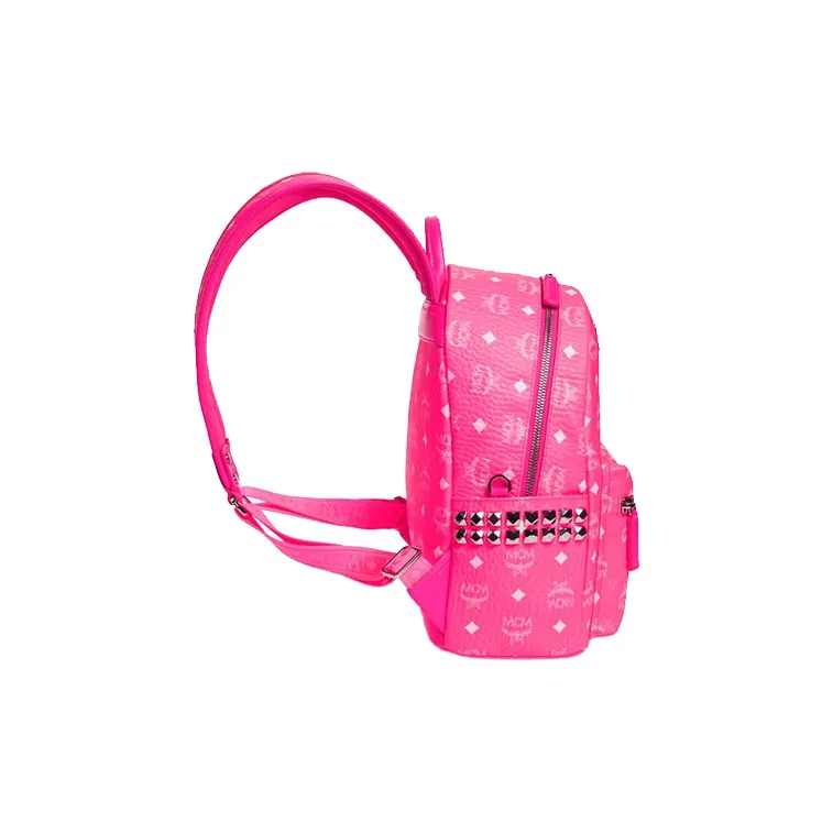 MCM Stark Visetos Artificial Leather Backpack Small Size Women's Neon Pink-1
