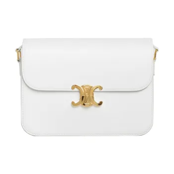 CELINE Triomphe Shiny Cow Leather Shoulder Bag Handbags Shoulder Bag Crossbody Bag Large Size Women's White