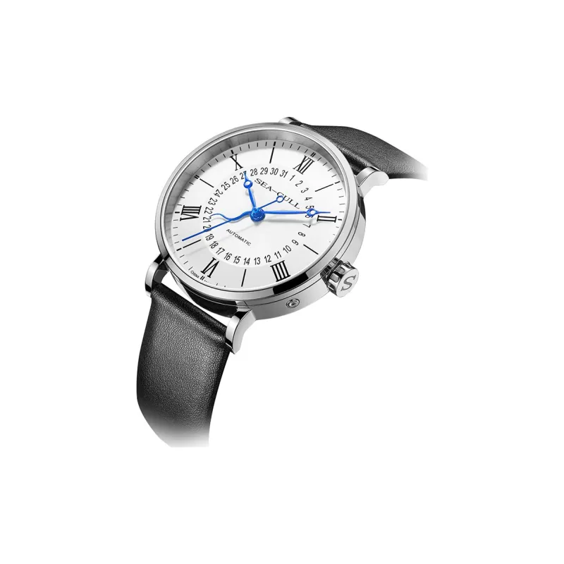 Sea Gull National Collection Automatic Mechanical Movement Genuine Leather Strap Watch Men's Watches White Dial-2