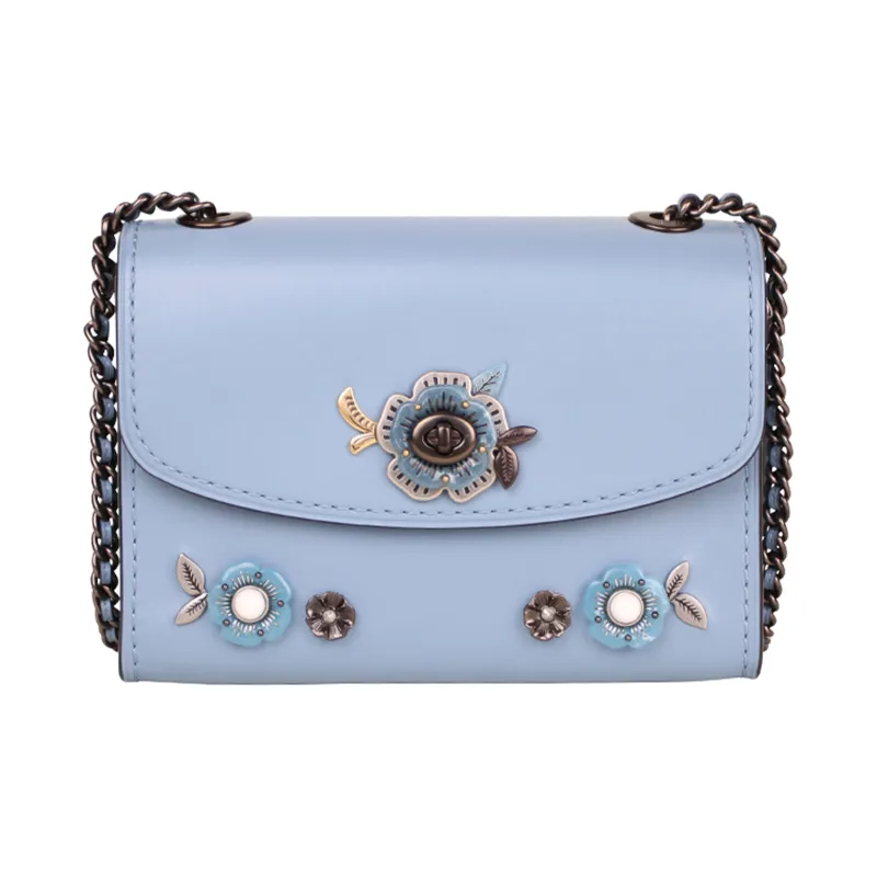 COACH Parker Leather Shoulder Bag, Crossbody Bag Mini Women's Blue-0