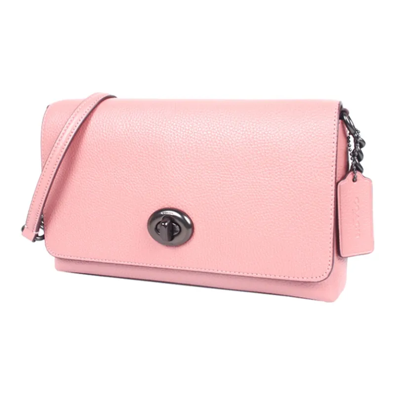 COACH Crosstown Pebbled Leather Small Square Bag, Crossbody Bag, Shoulder Bag Medium Size Women's Pink-1