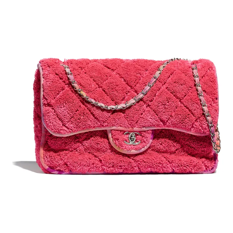 CHANEL Mixed Fiber Silver Metal Flap Bag Shoulder Bag Tubas Women's Flamingo Pink-0