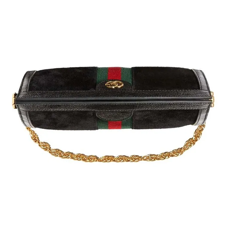 GUCCI Suede Patchwork Patent Leather Shoulder Bag Small Size Women's Black-4