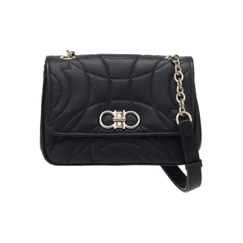 FERRAGAMO GANCINI Quilting Cow Leather Crossbody Bag, Shoulder Bag Small Size Women's Black