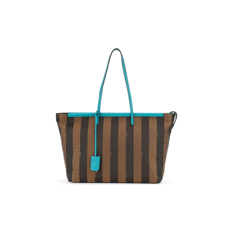 FENDI Fabric With Leather Tote Bag, Shopping Bag, Shoulder Bag, Handbag Women's Brown/Blue-0