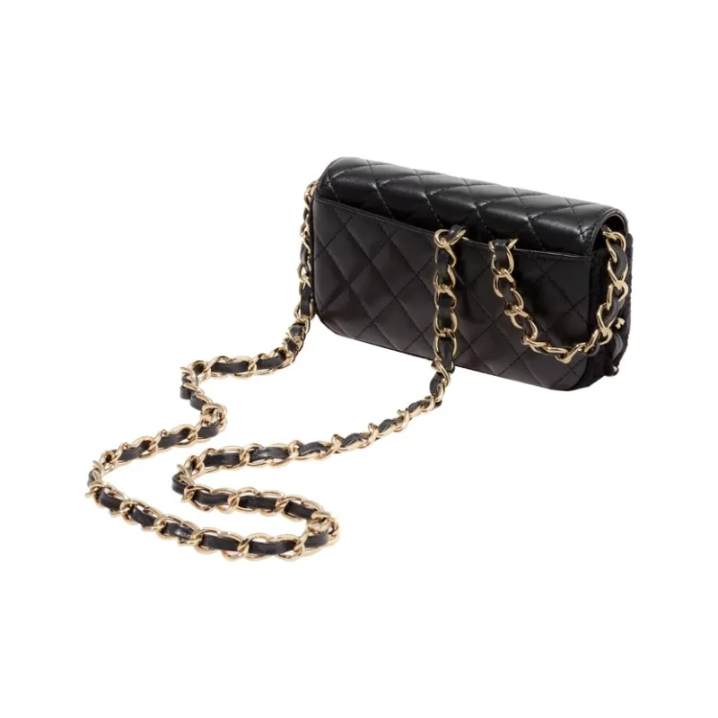 CHANEL 22c Early Spring Sheepskin Flap Cell Phone Pouch Women's Black-1
