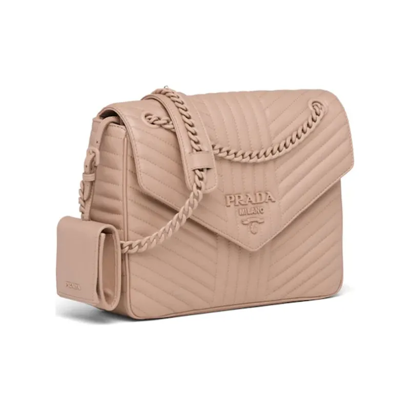 PRADA Diagramme Cow Leather Shoulder Bag Women's Nude Pink-1