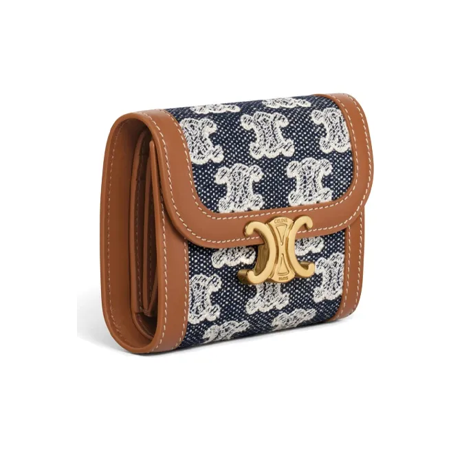 CELINE Triumphal Arch Denim Fabric Wallet Women's Marine Blue-1