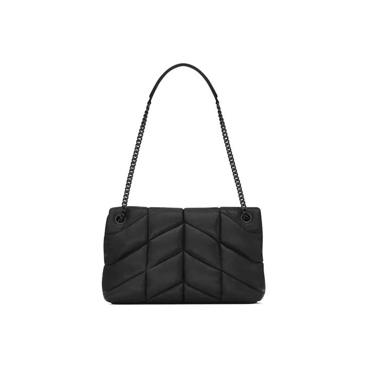 SAINT LAURENT LOULOU Sheepskin Chain Crossbody Bag Shoulder Bag Women's Black-4