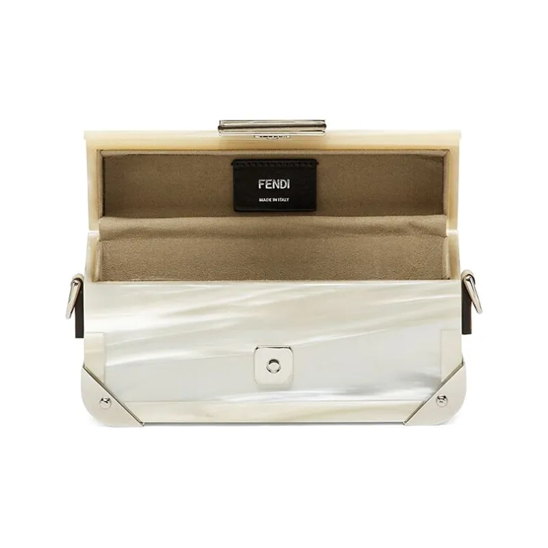 FENDI BaguetteTrunk Cow Leather Detail Baguette Bag Box Bag Shoulder Bag Crossbody Bag Mini Men's White/Beige-3