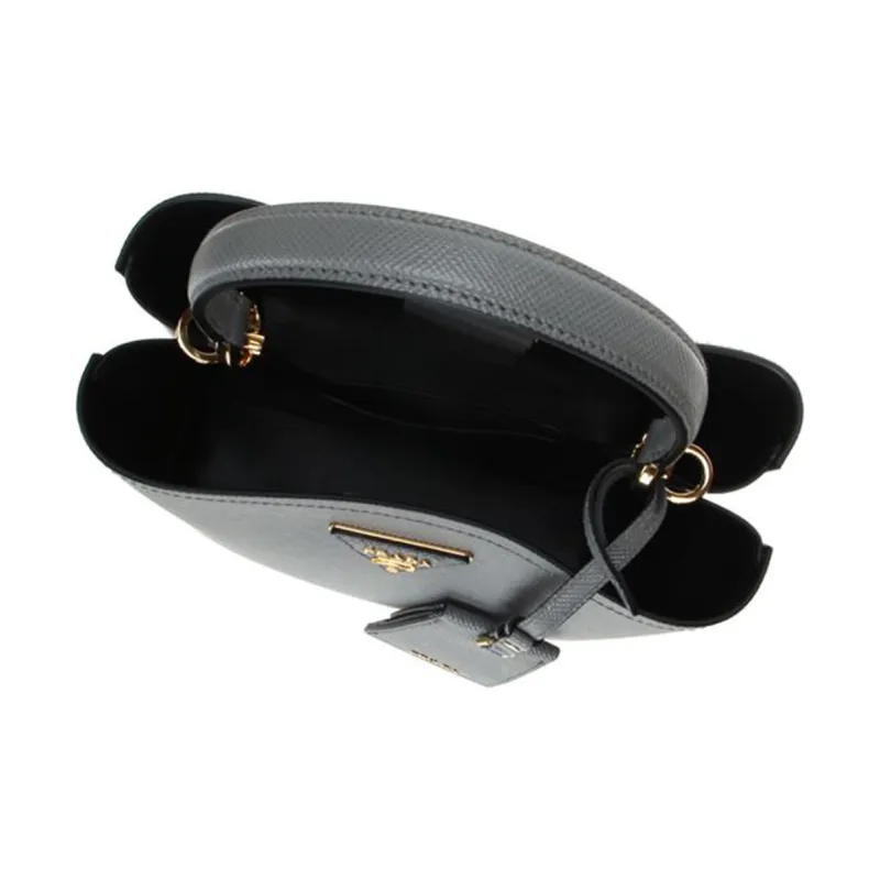 PRADA Panier Saffiano Leather One Shoulder Handbag Medium Size Women's Slate Gray/Black-5