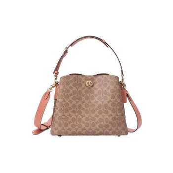 COACH Willow Canvas With Leather Crossbody Bag Tubas Women's Brown & Pink