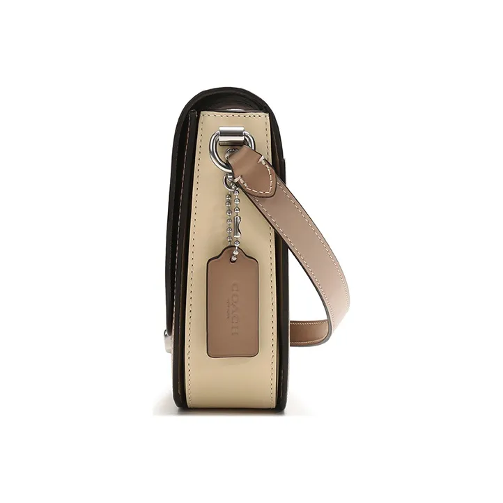 COACH Hutton Saddle Leather Saddle Bag Crossbody Shoulder Bag Women's Taupe-3
