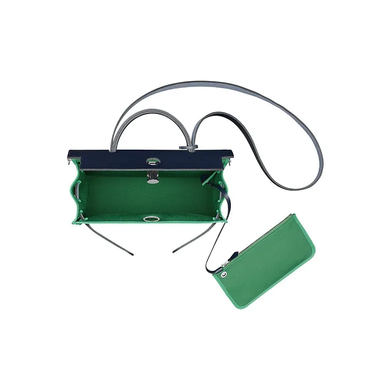 HERMES Herbag Zip Hunter Leather With Canvas Handbag Shoulder Bag Crossbody Bag Regular Women's Cactus Green/Indigo-3