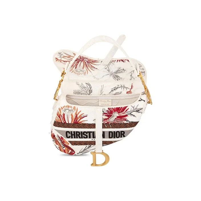 DIOR Saddle Embroidery Saddle Bag, Shoulder Bag, Handbag Women's White-3