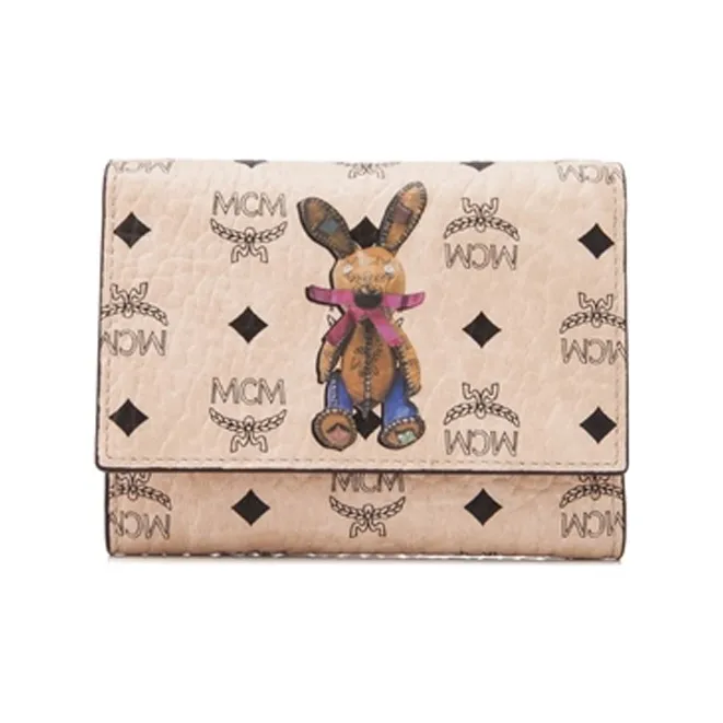 MCM Leather Coin Purse Wallet Medium Size Women's Gold-0