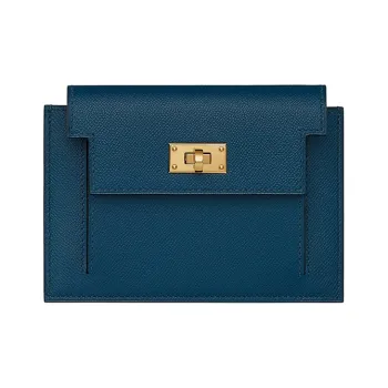 HERMES Kelly Pocket Madame Calfskin Wallet Women's Dark Blue