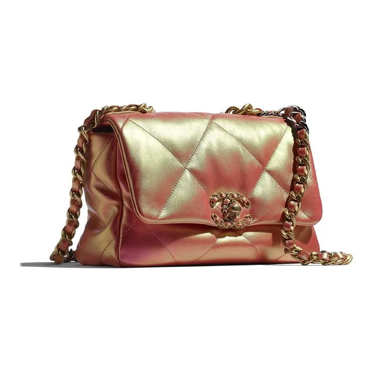 CHANEL 19Bag Iridescent Calfskin Chain Shoulder Bag, Crossbody Bag Trumpets Women's Pink-1