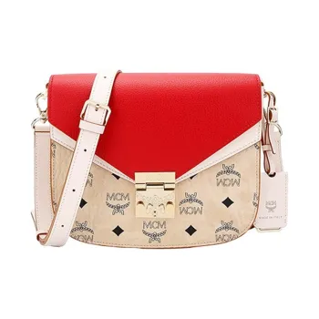 MCM Artificial Leather Portable Crossbody Bag, Shoulder Bag Women's Red & Beige