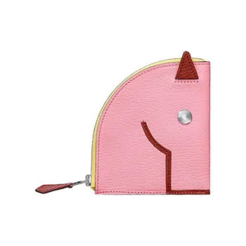 HERMES Mysore Goat Skin Wallets Coin Purses Women's Candy Pink/Brick Red