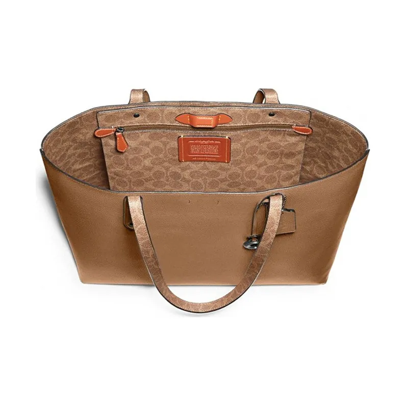 COACH Central Cow Leather Tote Bag, Shopping Bag, Handbag, Shoulder Bag Women's Brown Yellow-2