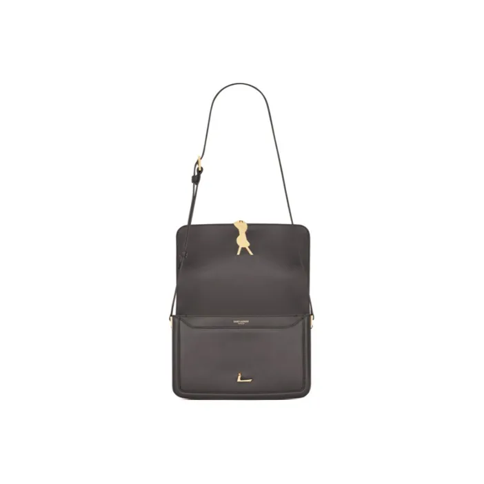 SAINT LAURENT SOLFERINO Leather Tofu Bag, Shoulder Bag, Crossbody Bag Medium Size Women's Gray White-5