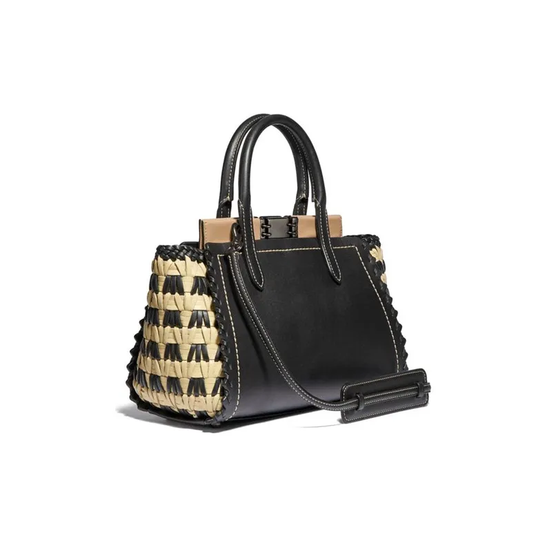 COACH Troupe Leather Crossbody Bag With Handle Handbag Medium Size Women's Black & Ecru-1