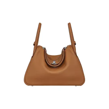 HERMES Lindy Cow Leather Handbag Women's Gold Brown