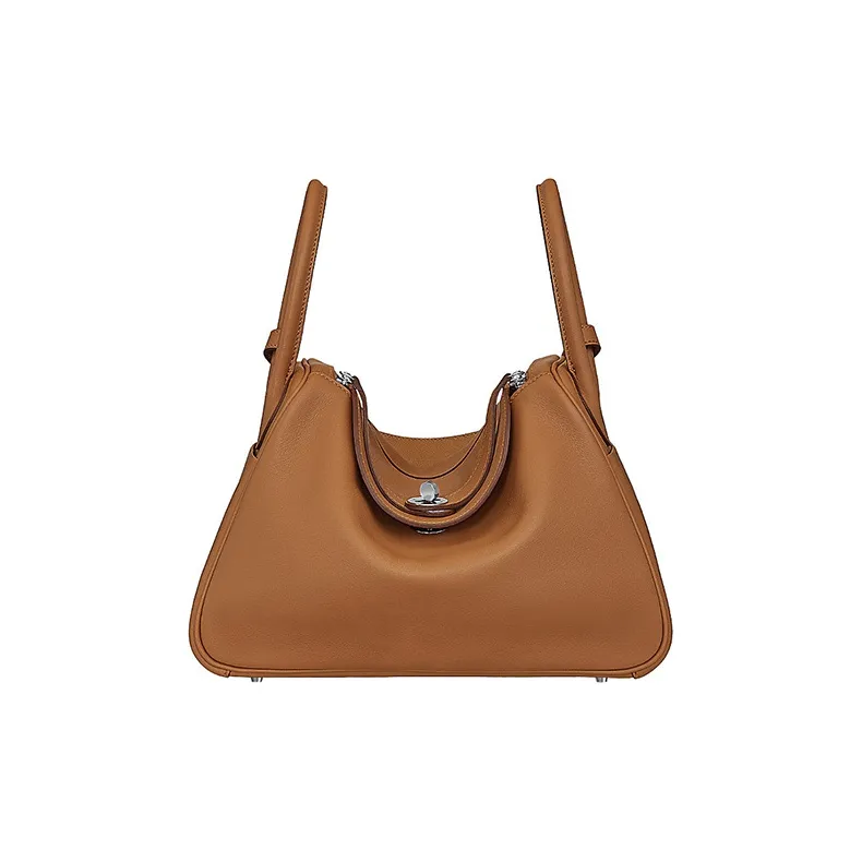 HERMES Lindy Cow Leather Handbag Women's Gold Brown-0