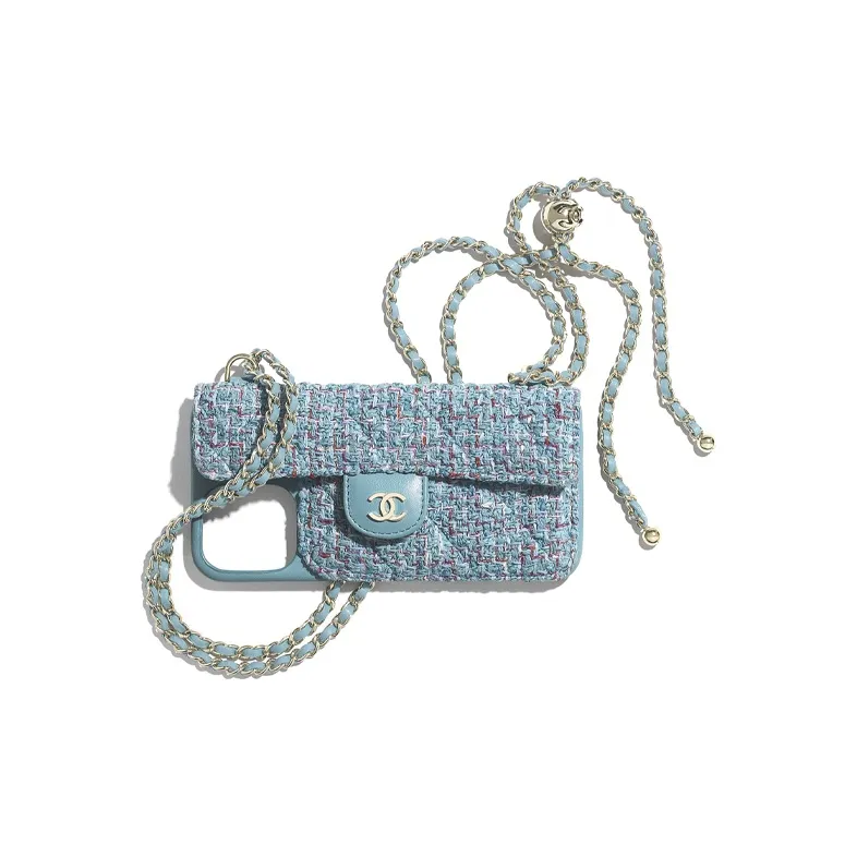 CHANEL Twill Soft Nappa & Metal Cell Phone Pouch Unisex Turkish Blue-0