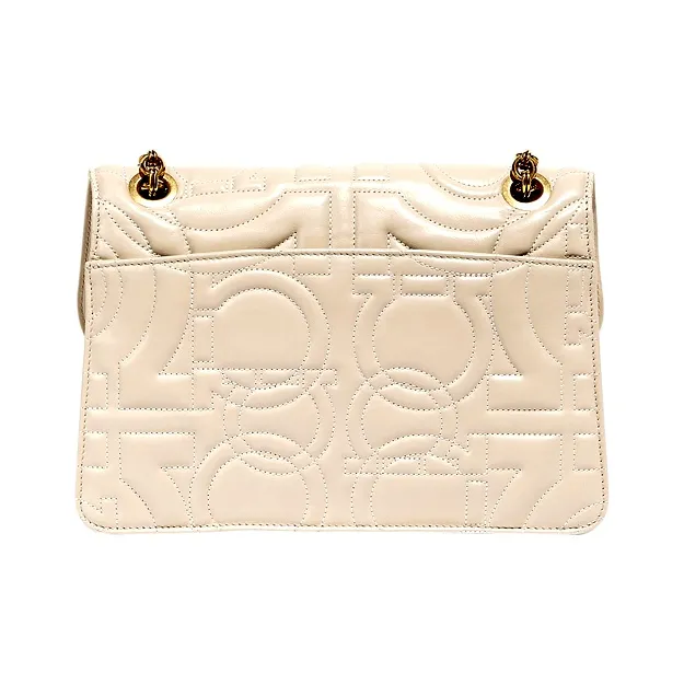 FERRAGAMO GANCINI Cow Leather Shoulder Bag, Crossbody Bag Large Size Women's Beige-2