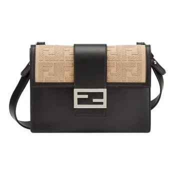 FENDI Baguette Canvas With Leather Baguette Bag, Shoulder Bag, Crossbody Bag Medium Size Men's Black/Beige