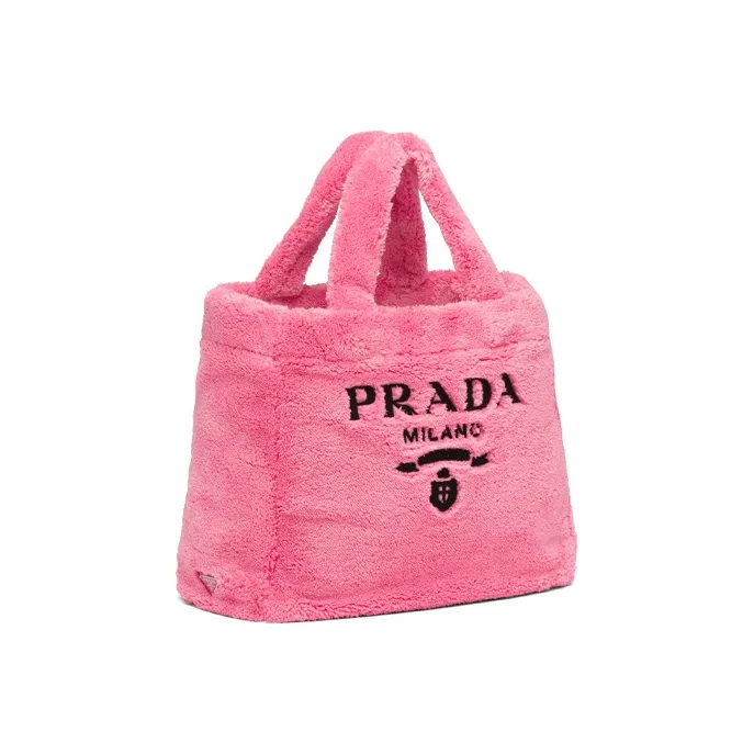 PRADA Plush Tote Bag Shopping Bag Handbag Women's Petal Pink/Black-1