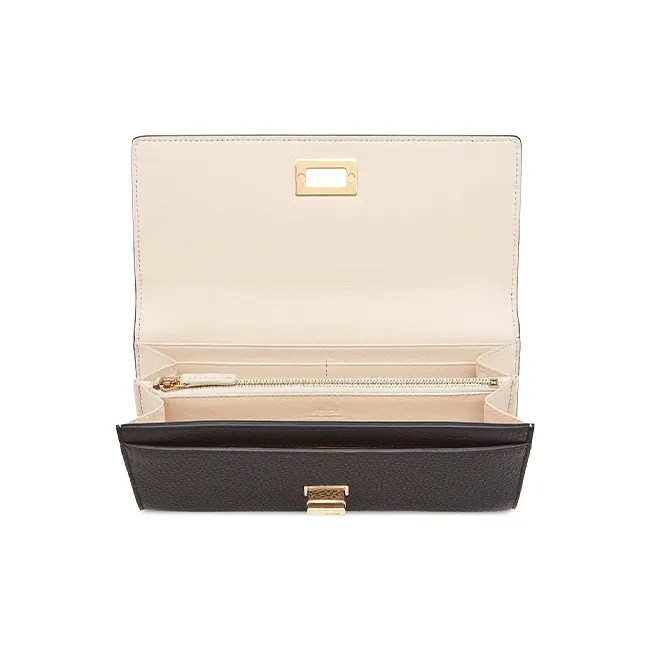 FENDI Peekaboo Calfskin Long Flap Wallet Women's Black-2