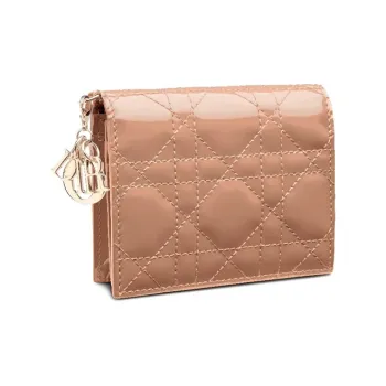 DIOR Lady Dior Patent Leather Calfskin Wallet Women's Candy Color/Rose Pink