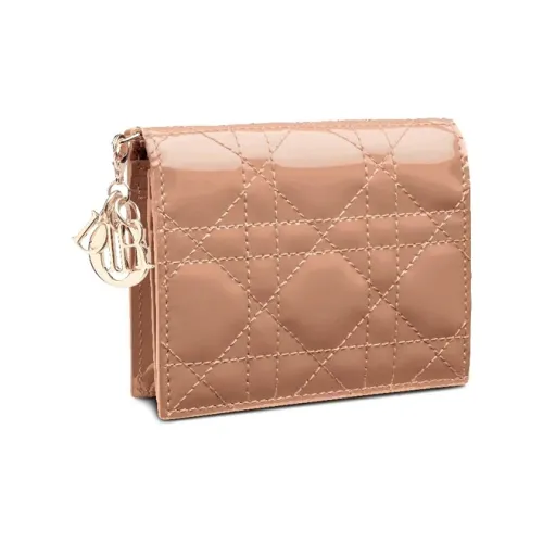 DIOR Lady Dior Patent Leather Calfskin Wallet Women's Candy Color/Rose Pink