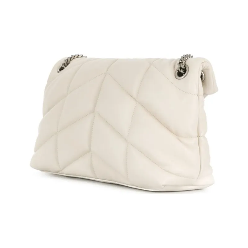 SAINT LAURENT LOULOUPUFFER Quilting Lambskin Cloud Bag, Pillow Bag, Crossbody Bag, Shoulder Bag Women's White-3