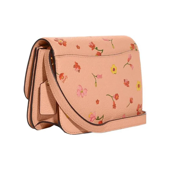 COACH Refined Pebble Leather Small Square Bag Shoulder Bag Crossbody Bag Small Size Women's Orange Pink-1