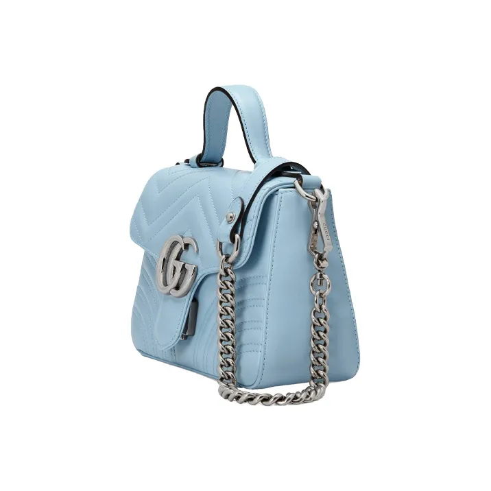 GUCCI Marmont Quilting Leather Messenger Bag Shoulder Bag Crossbody Bag Handbag Mini Women's Light Blue-1