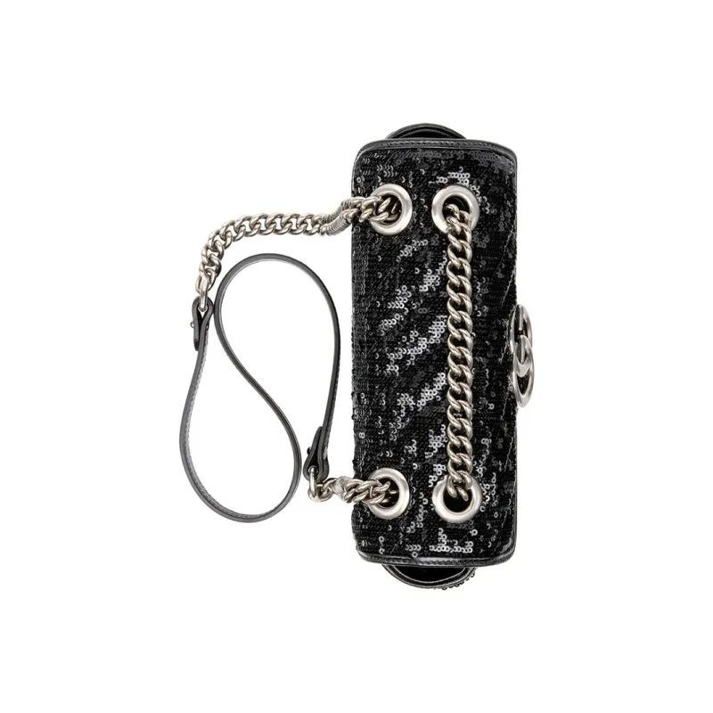 GUCCI Marmont Quilting Reflective Pieces Crossbody Bags Shoulder Bags Women's Black-5