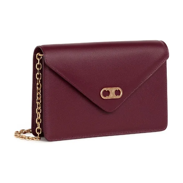 CELINE Triomphe Arc De Triomphe Maillon Cow Leather WOC Wallet Shoulder Bag Crossbody Bag Women's Burgundy-1