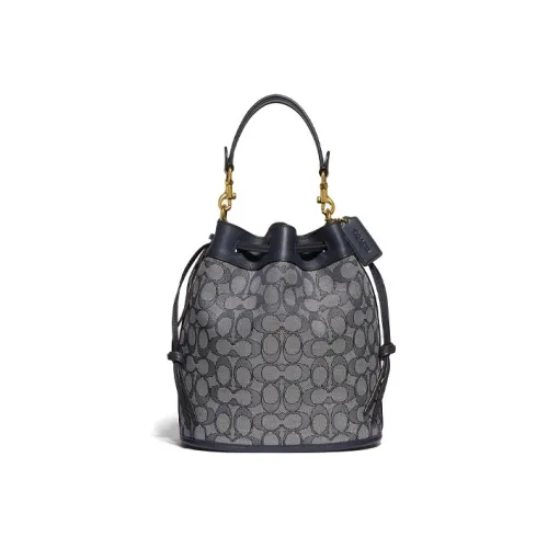 COACH Field Monogram Canvas With Leather Portable One Shoulder Drawstring Bucket STUDIO Bag Canvas Crossbody STUDIO Bag Women's Blue