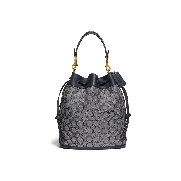 COACH Field Monogram Canvas With Leather Portable One Shoulder Drawstring Bucket Bag Canvas Crossbody Bag Women's Blue-0