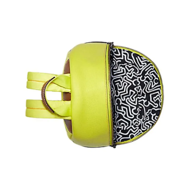 COACH X Keith Haring Collaboration Charlie Pebbled Leather Backpack Small Size Women's Bright Yellow-1