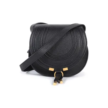 Chloe Marcie Cow Leather Saddle Bag, Crossbody Bag Women's Black