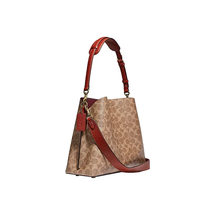 COACH Willow Canvas With Leather Tote Bag, Shopping Bag, Shoulder Bag, Crossbody Bag Tubas Women's Brown Yellow/Rusty-1